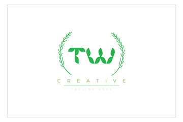 TW letters eco logo with leaf. Fresh nature and healthy leaf logo design.