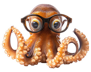 quirky octopus wearing oversized glasses, showcasing its unique personality and charm. This playful creature captures attention with its large, expressive eyes and vibrant colors © Alice a.