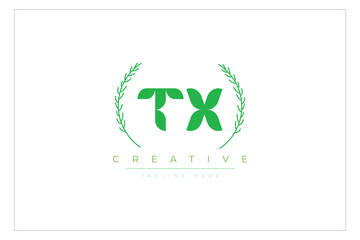TX letters eco logo with leaf. Fresh nature and healthy leaf logo design.
