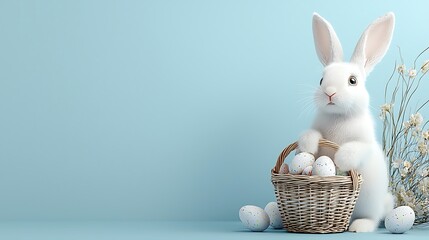 Easter day celebration with bunny pastel tone eggs springtime atmosphere whimsical view