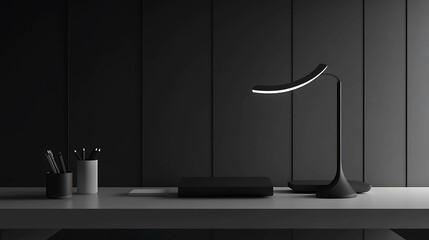 Minimalist office desk with sleek stationery and a lamp