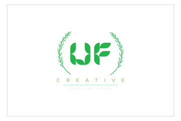 UF letters eco logo with leaf. Fresh nature and healthy leaf logo design.