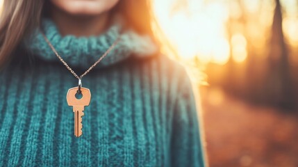 Key to new beginnings outdoor setting jewelry natural light close-up view symbolism of change
