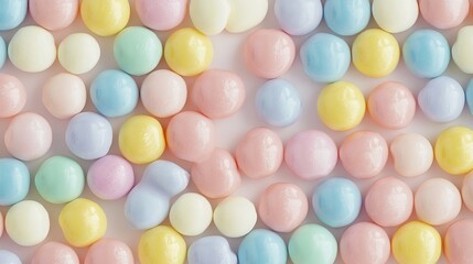 Pastel rainbow conversation heart candy design perfect for Valentine's Day or Easter decor. The flat lay pattern features a sweet design with a max character count of 190. 