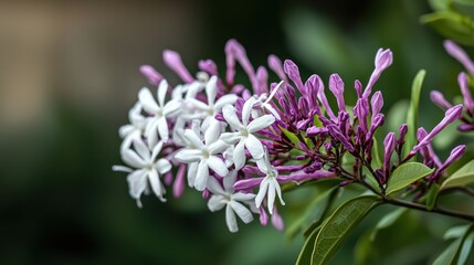Closeup of White and Purple Flowers Blooming