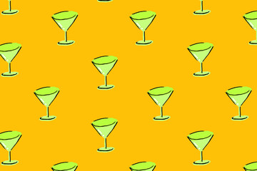 Cocktail glass pattern, orange background design