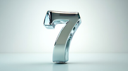shiny number 7 formed from glass, casting soft shadows and reflections on a white surface.