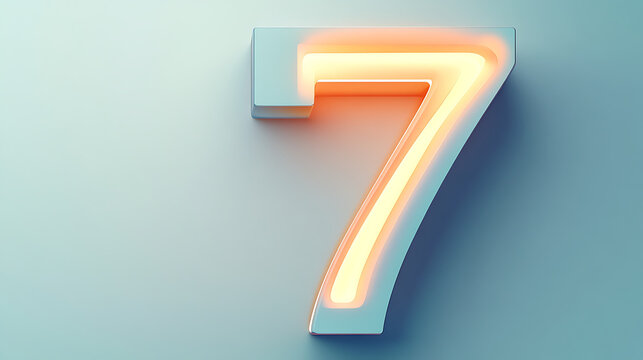 smooth, futuristic number 7 with glowing edges and soft lighting, seamlessly blending into a white background