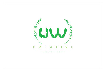 UW letters eco logo with leaf. Fresh nature and healthy leaf logo design.
