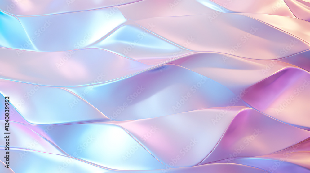 Poster Iridescent and pearlescent pattern with a minimalistic design, perfect for futuristic technology display backgrounds and banners.

