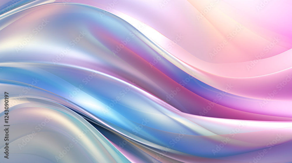 Poster Iridescent digital art of an abstract, fluid design, perfect for futuristic technology display backgrounds and banners.


