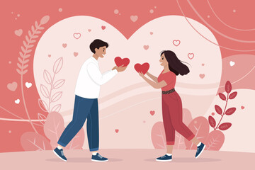 Romantic Couple with Hearts – Valentines Day Illustration
