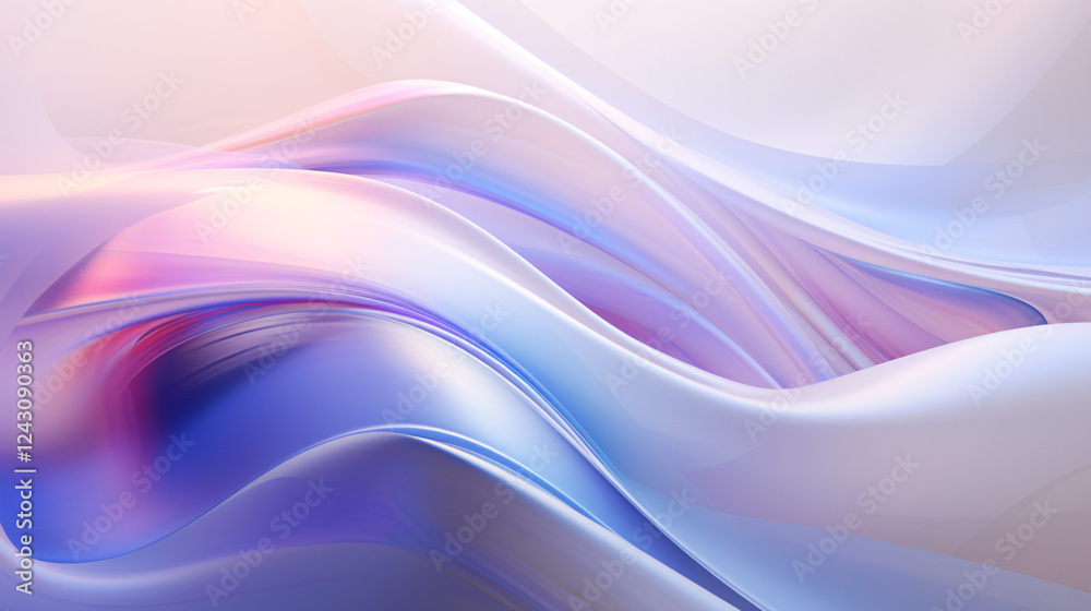 Poster Iridescent digital art of an abstract, fluid design, perfect for futuristic technology display backgrounds and banners.

