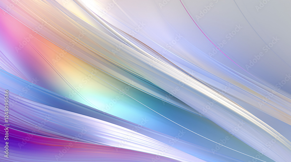 Poster Iridescent background with shiny silver lines, creating a vibrant, futuristic design for technology display banners.

