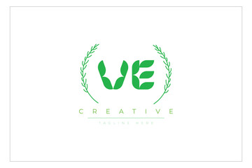 VE letters eco logo with leaf. Fresh nature and healthy leaf logo design.