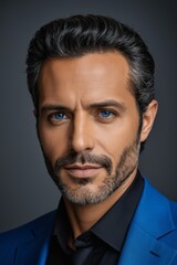 Obraz premium arafed man with a beard and blue suit posing for a picture