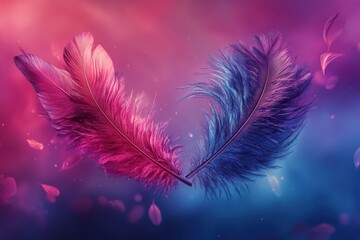 Obraz premium Two feathers with one blue and one pink