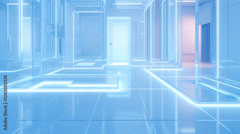 Aufkleber isometric flooring with minimalist blue and frosted white glow, perfect for technology presentation 