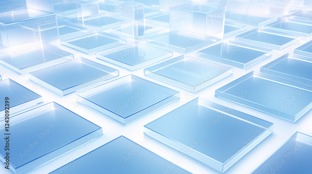 Poster isometric flooring with minimalist blue and frosted white glow, perfect for technology presentation 