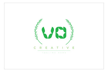 VO letters eco logo with leaf. Fresh nature and healthy leaf logo design.