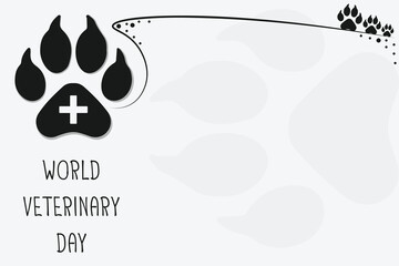 World Veterinary Day poster. Veterinary Medicine banner. Pet paw with cross