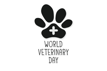 World Veterinary Day poster. Veterinary Medicine banner. Pet paw with cross