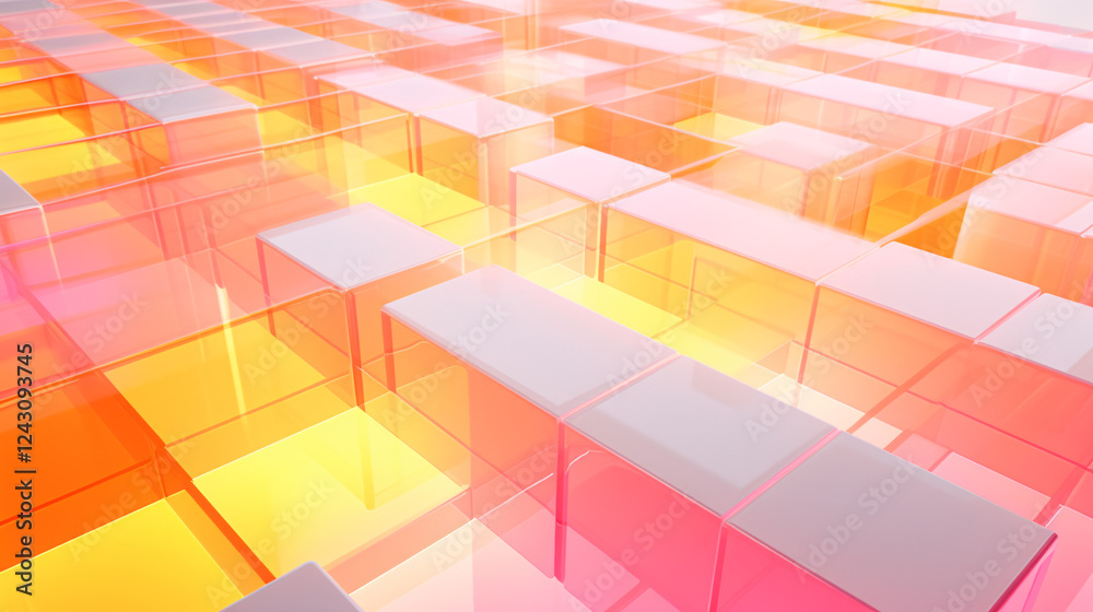 Poster an isometric minimalist design with orange and yellow tones, perfect for technology display backgrou