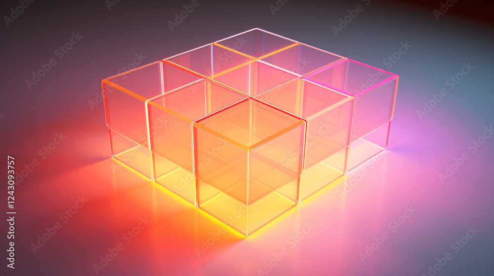 Poster an isometric minimalist design with orange and yellow tones, perfect for technology display backgrou