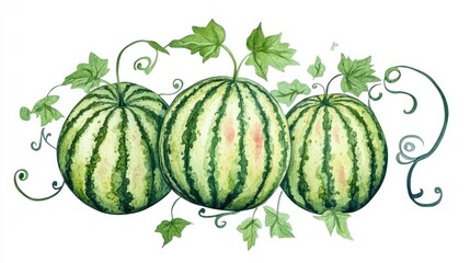 Watermelon plant with fruit and tendrils isolated gigapixel hq scale nature botanical close-up fresh produce