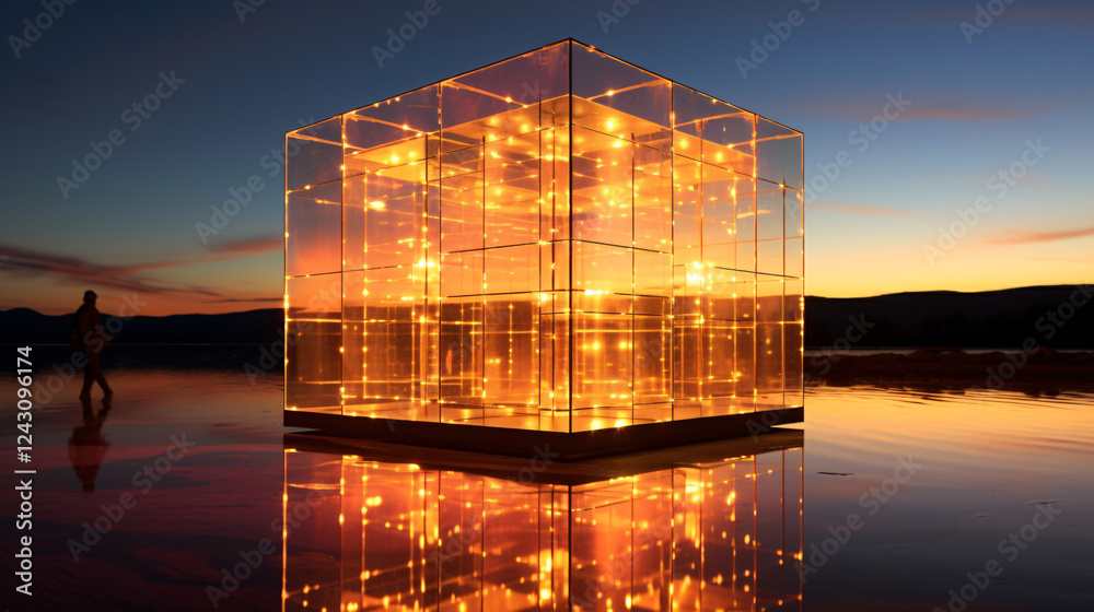 Aufkleber Luminous cube structures creating mesmerizing reflections, perfect for tech display backgrounds and modern banners.

