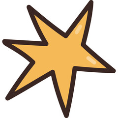 Simple yellow star with hand drawn outline for social media design, poster decor, stories in 60s and 70s style. 
