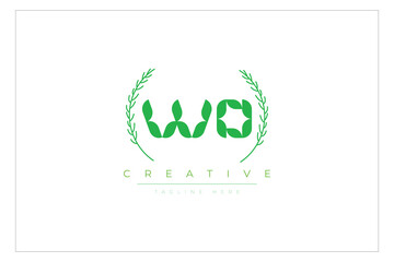 WO letters eco logo with leaf. Fresh nature and healthy leaf logo design.