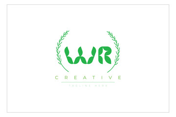WR letters eco logo with leaf. Fresh nature and healthy leaf logo design.