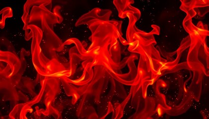 A dynamic and vibrant scene depicting swirling red and orange flames, with glowing sparks and a sense of motion, creating an intense and fiery atmosphere. The background is dark, enhancing the brightn
