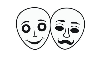 comedy and mustache masks, two masks one smiling and one with mustache vector illustration
