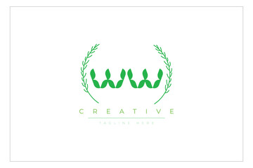 WW letters eco logo with leaf. Fresh nature and healthy leaf logo design.