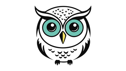 owl with blue eyes and yellow beak on white background