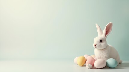 Obraz premium Festive Easter Bunny with painted Easter Eggs and a Blank Space for Custom Text