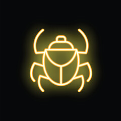 Neon sign showing a scarab beetle on a black background