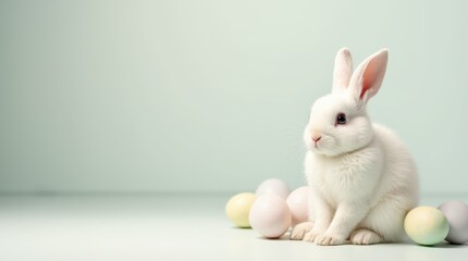 Obraz premium Festive Easter Bunny with painted Easter Eggs and a Blank Space for Custom Text