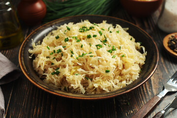 A bowl with traditional German Sauerkraut