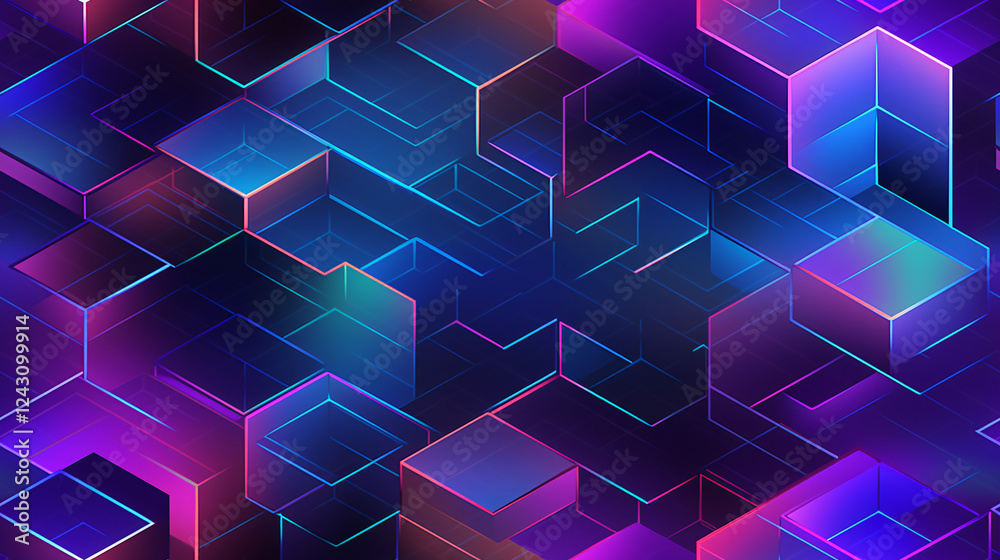 Poster a retro hologram tech texture on a blue background, perfect for futuristic technology presentations 