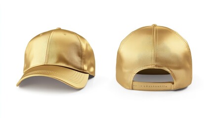 Fototapeta premium Gold Cap Mockup Front And Back Views On White Background With Alternative Accessories and Apparel Accessories