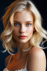 Fototapeta premium blond woman with blue eyes and white dress posing for a picture