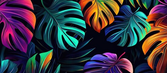A cohesive artwork showcasing a tropical theme against a dark background.
