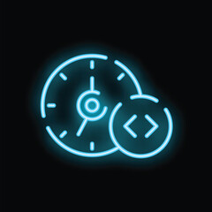 Neon clock showing history with back arrows icon on a black background