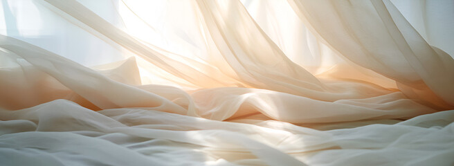 Abstract Motion of Sheer Pastel Fabric, Floating Silk Drapery with Elegant Curves