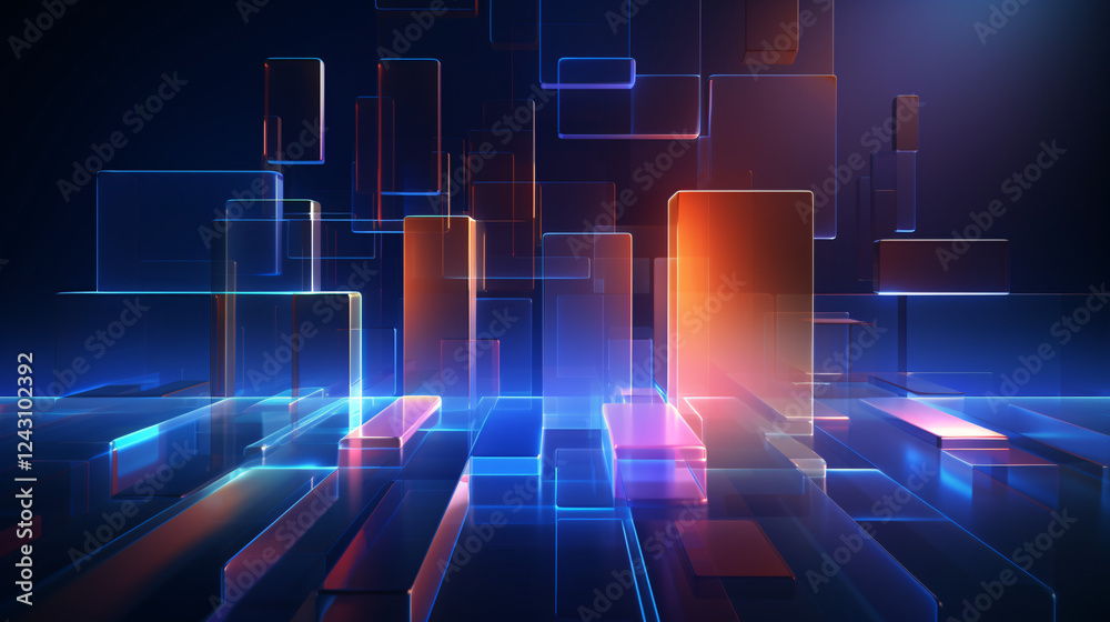 Aufkleber A techno-futuristic poster design with a multicolor gradient on a dark background, ideal for presentations.

