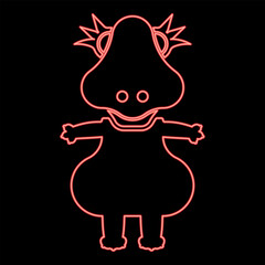 Neon dinosaur cute dino baby pretty red color vector illustration image flat style