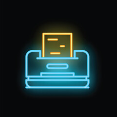 Neon printer printing document icon on black background is a vector illustration perfect for websites, apps and presentations